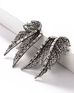 Black Rhinestone Angel Wing Drop Earrings