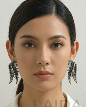 Black Rhinestone Angel Wing Drop Earrings