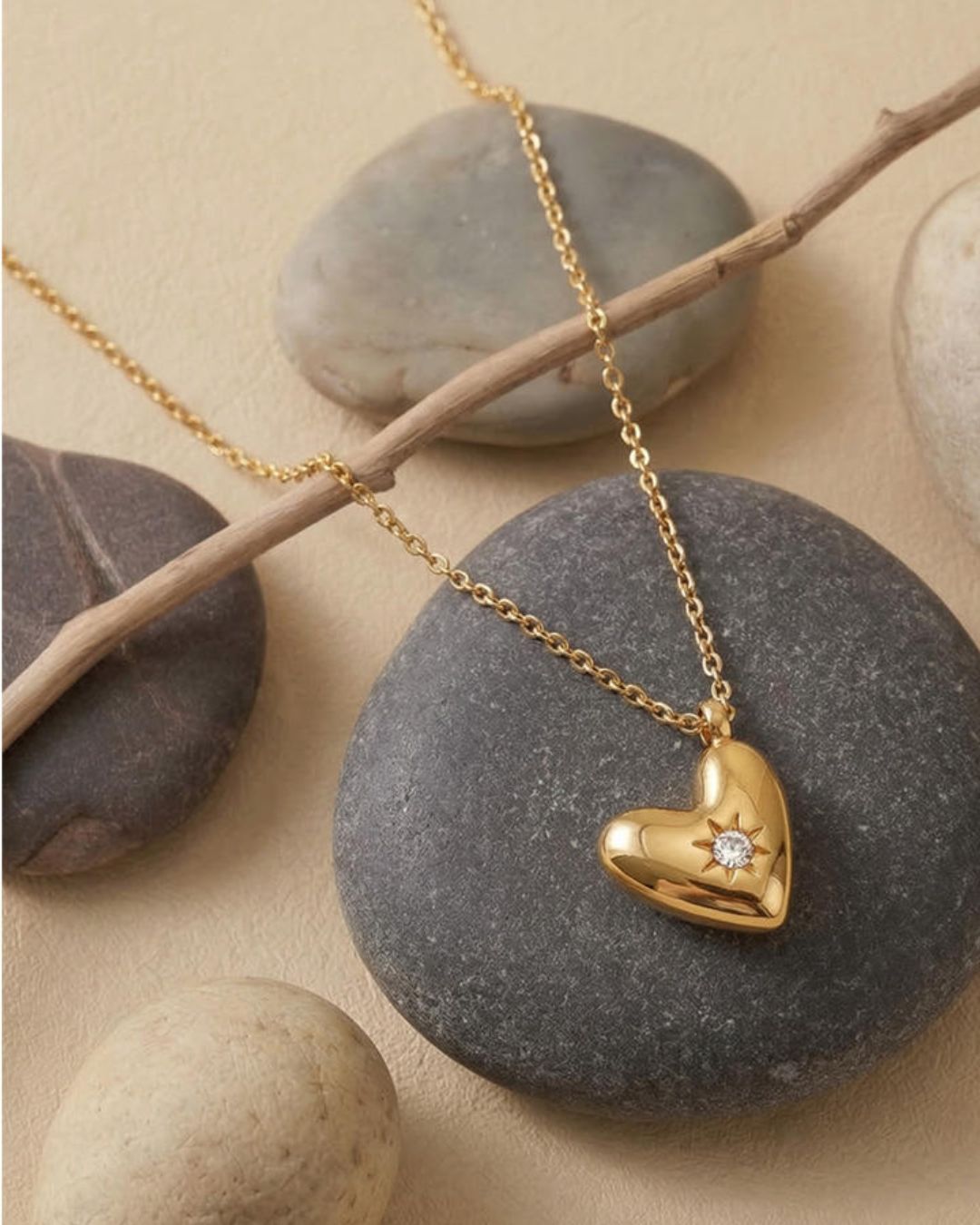 Golden Heart Diamond Star 18K Gold Pendant