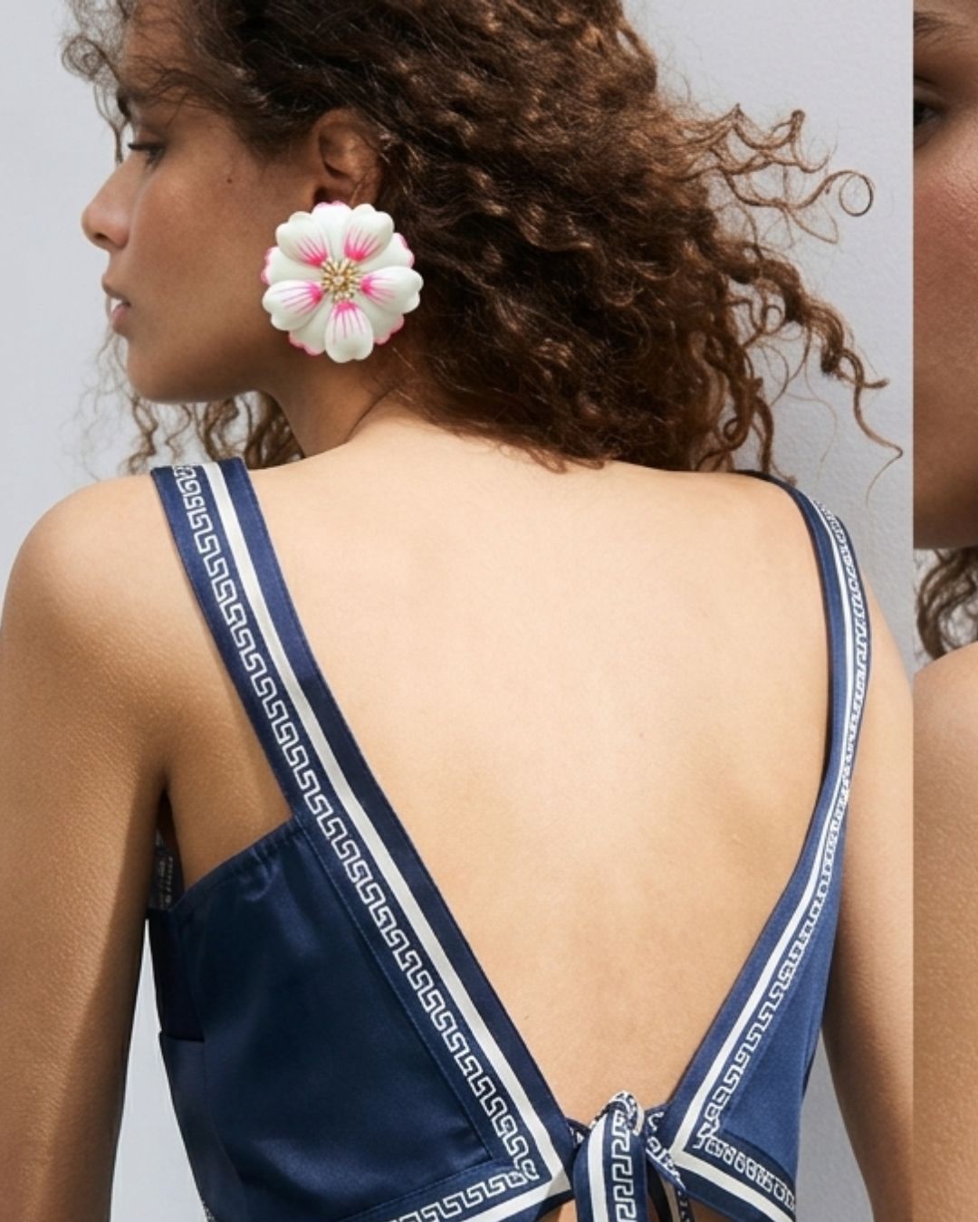 White Petal Enamel Flower Drop Earrings