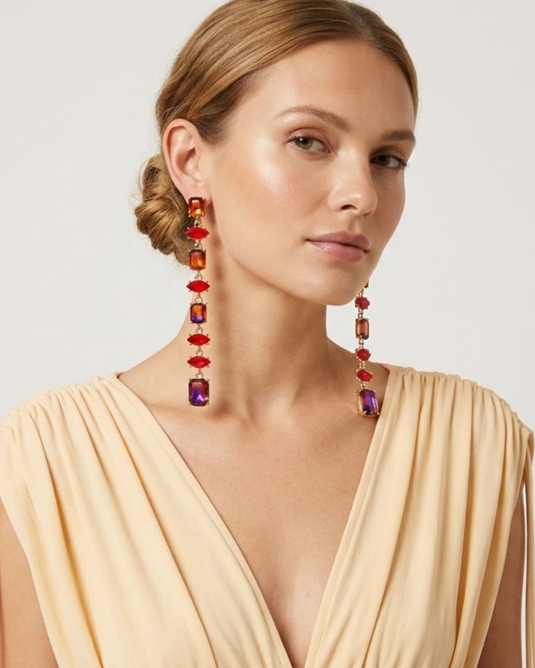 Vintage Brown Crystal Statement Drop Earrings