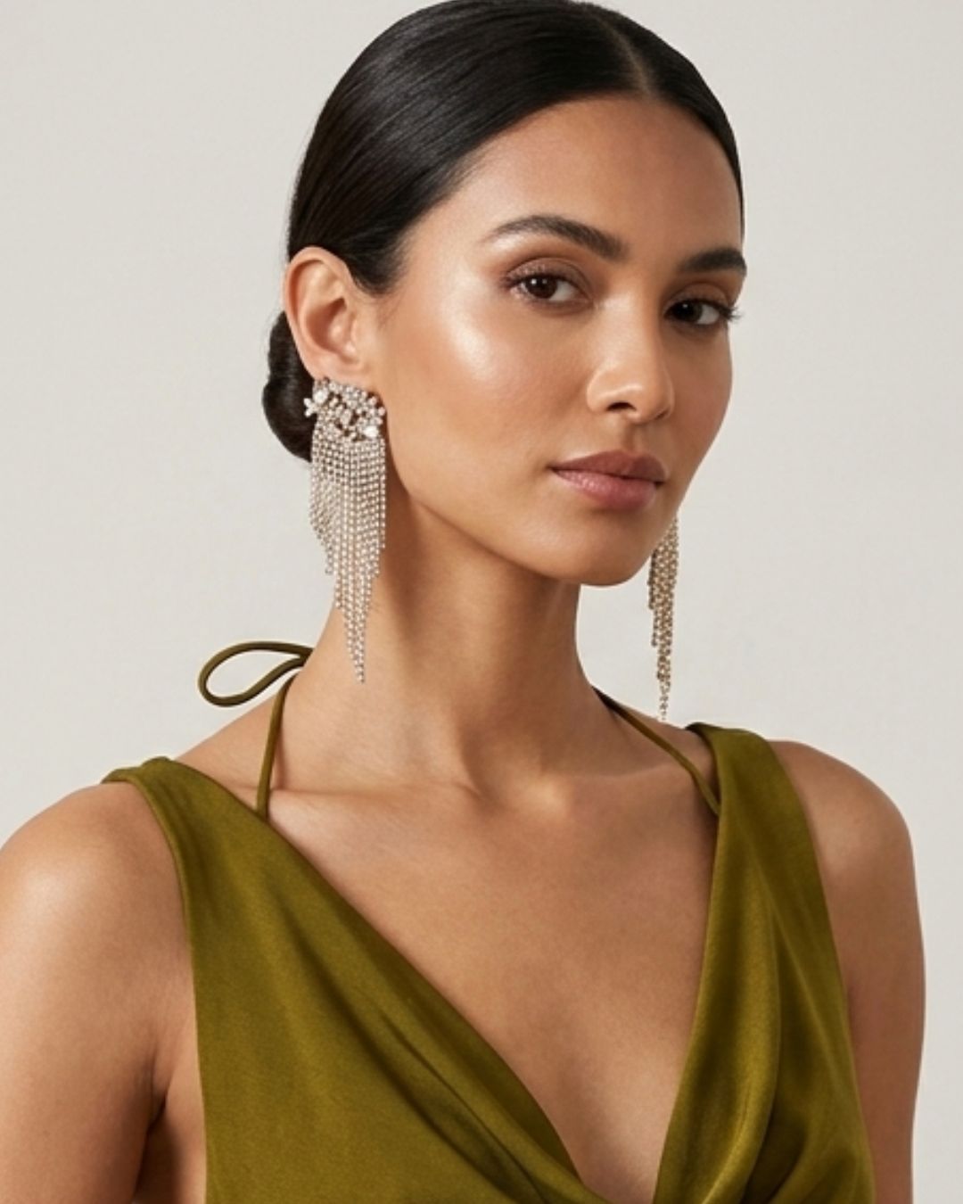 Golden Rhinestone Fringe Drop Earrings