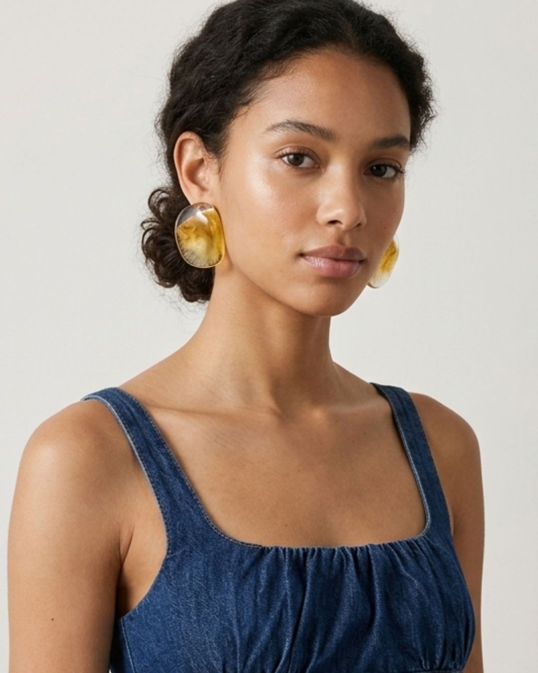 Brown Glossy Chips Stud Earrings