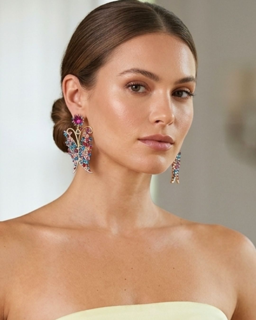 Multi Crystal Butterfly Drop Earrings