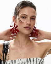 Red Petal Beaded Flower Stud Earrings