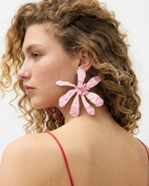 Pink Petal Beaded Flower Stud Earrings
