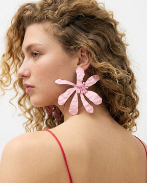 Pink Petal Beaded Flower Stud Earrings