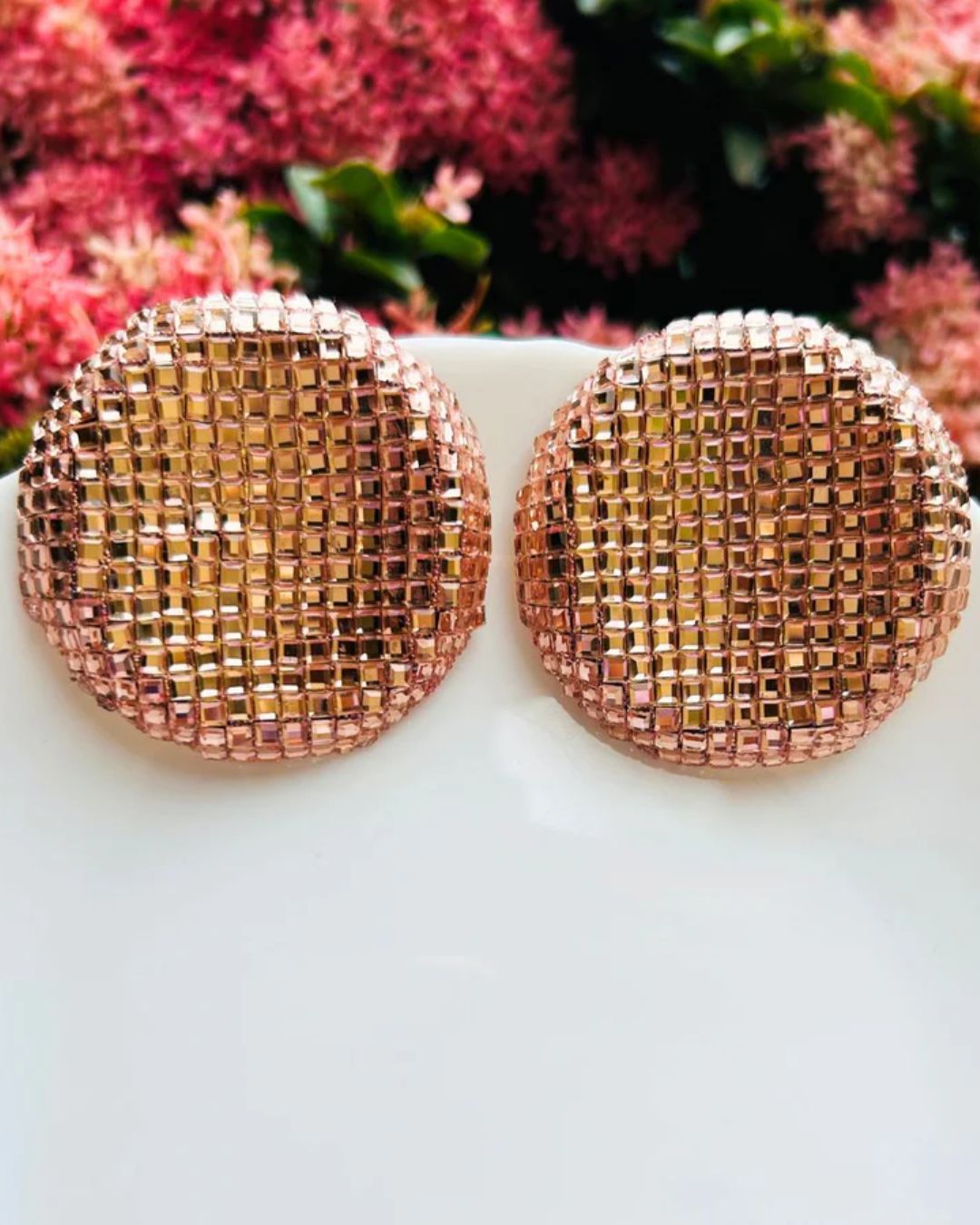 Bling Blogger Rose Gold Round Earrings - Big