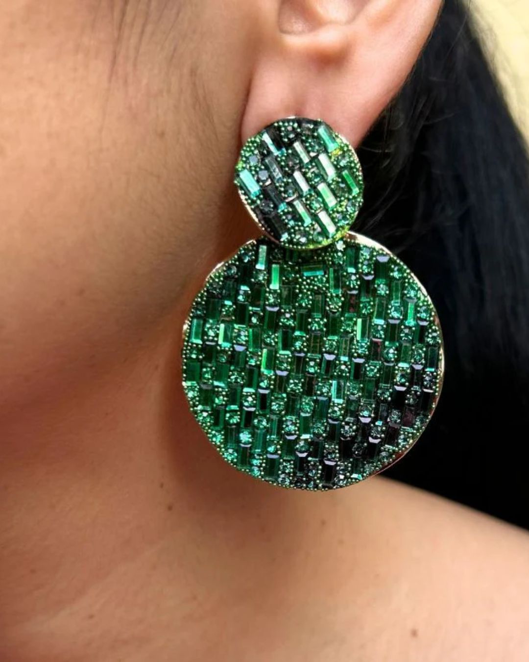 Bling Blogger Green Layered Round Earrings