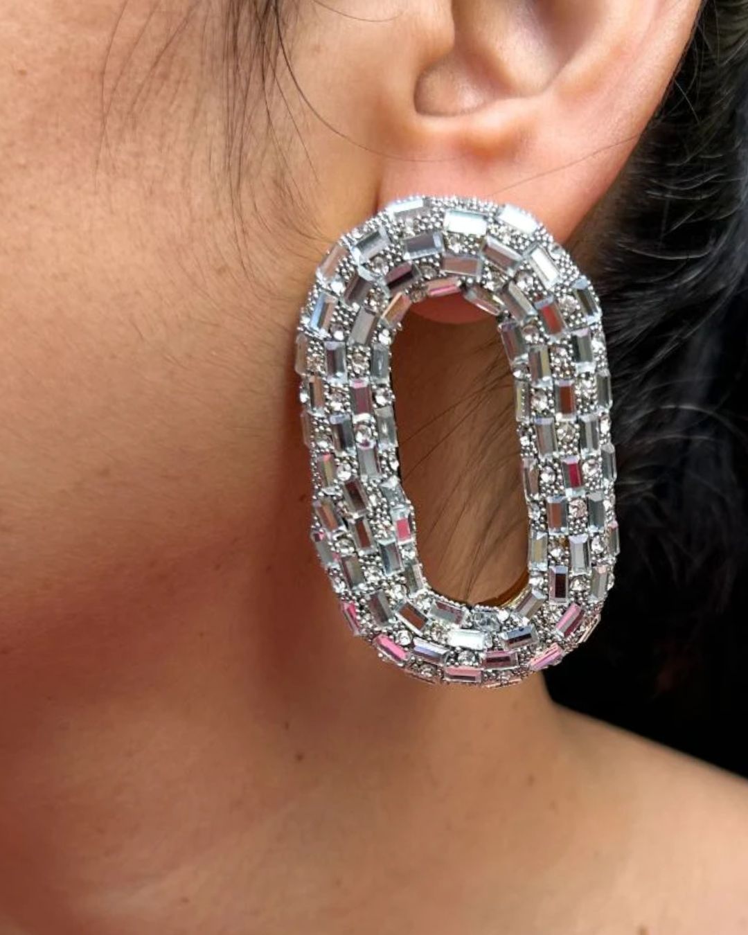 Bling Blogger Silver Oval Earrings