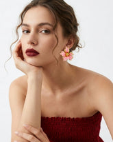 Pink Red Floral Stud Earrings