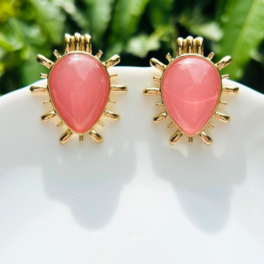Sunburst Baby Pink Drop Stud Earrings