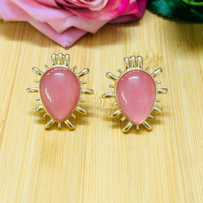 Sunburst Baby Pink Drop Stud Earrings