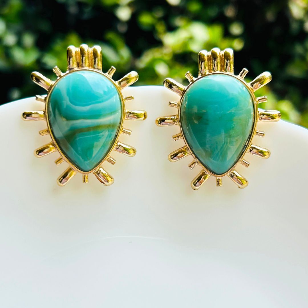 Sunburst Turquoise Drop Stud Earrings