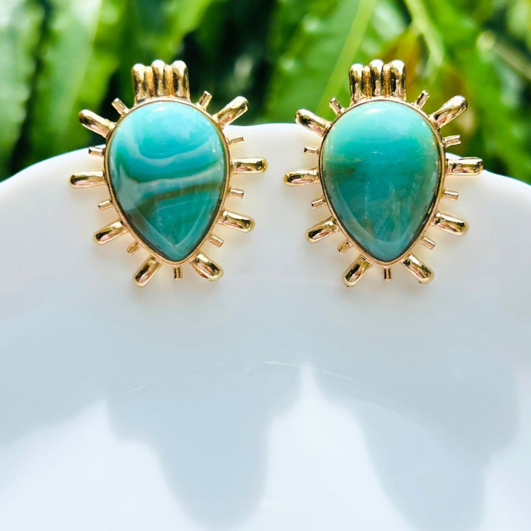 Sunburst Turquoise Drop Stud Earrings