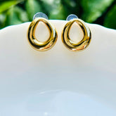 Hollow Oval Golden Stud Earrings
