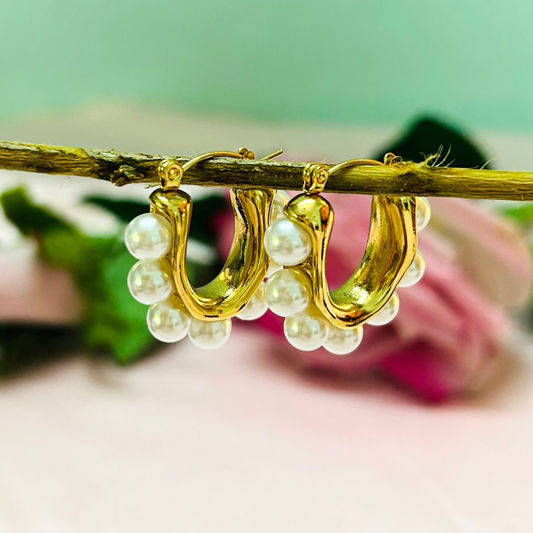 Pearl Golden Hoop Earrings
