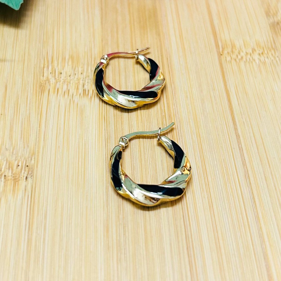 Black And Golden Hoop Earrings