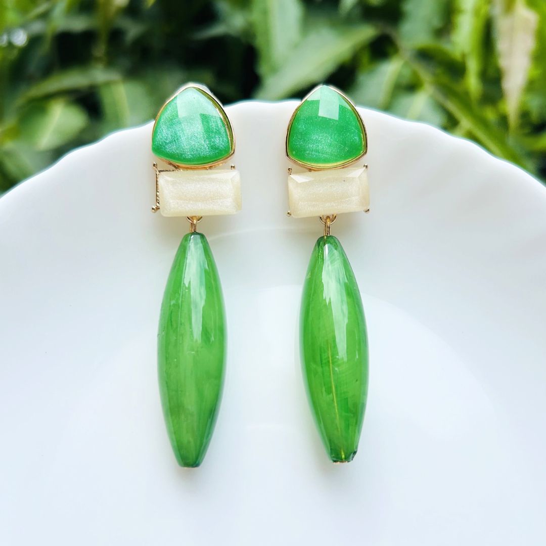 Green Gemstone Drop Earrings