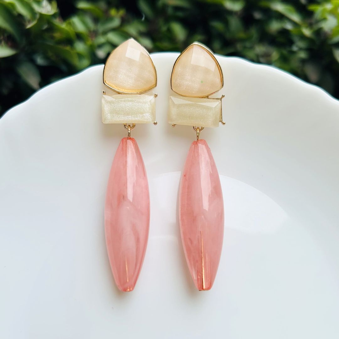 Baby Pink Gemstone Drop Earrings