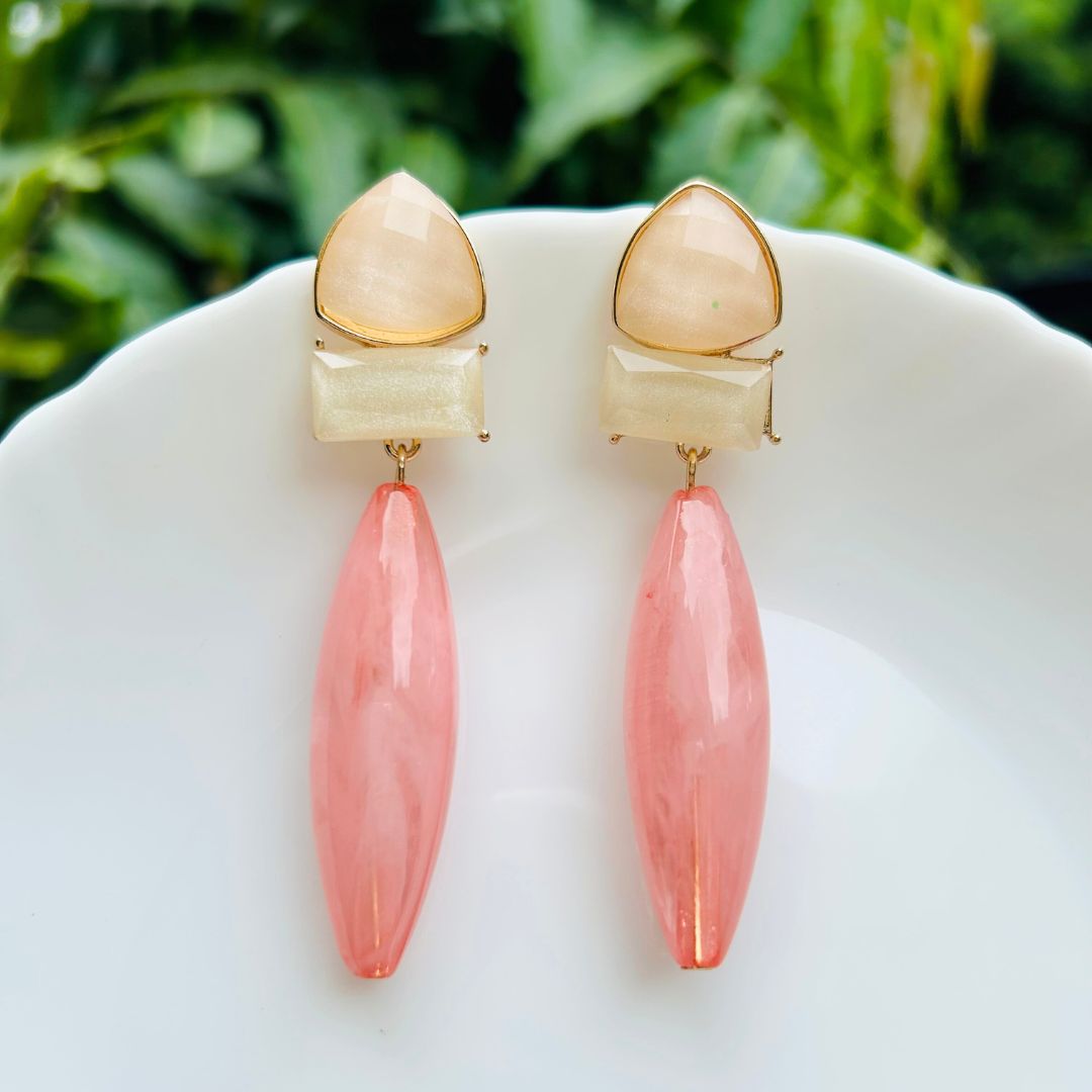 Baby Pink Gemstone Drop Earrings