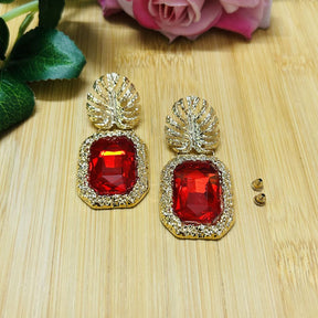 Red Rhinestone Leaf Earrings