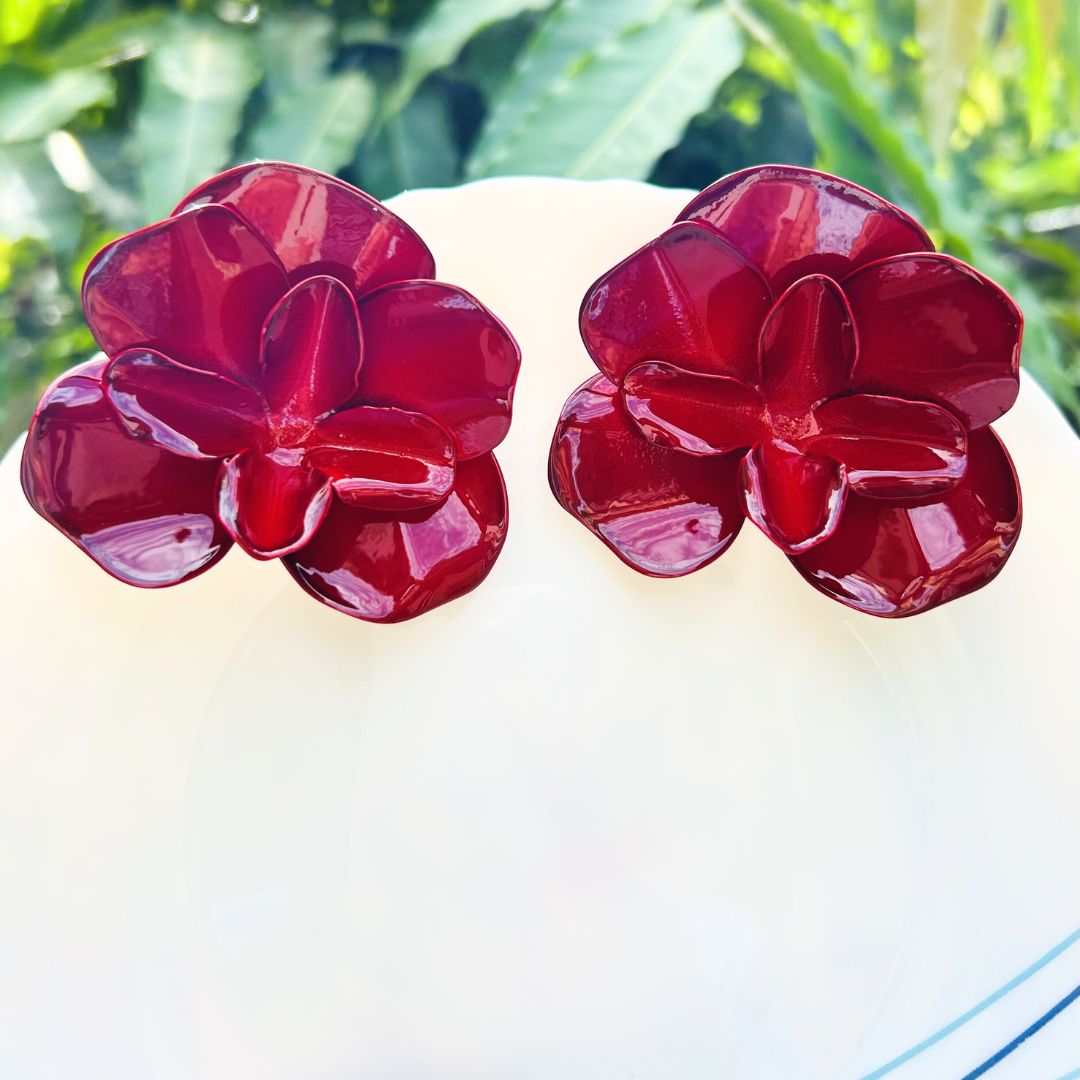 Rose Blossom Maroon Stud Earrings