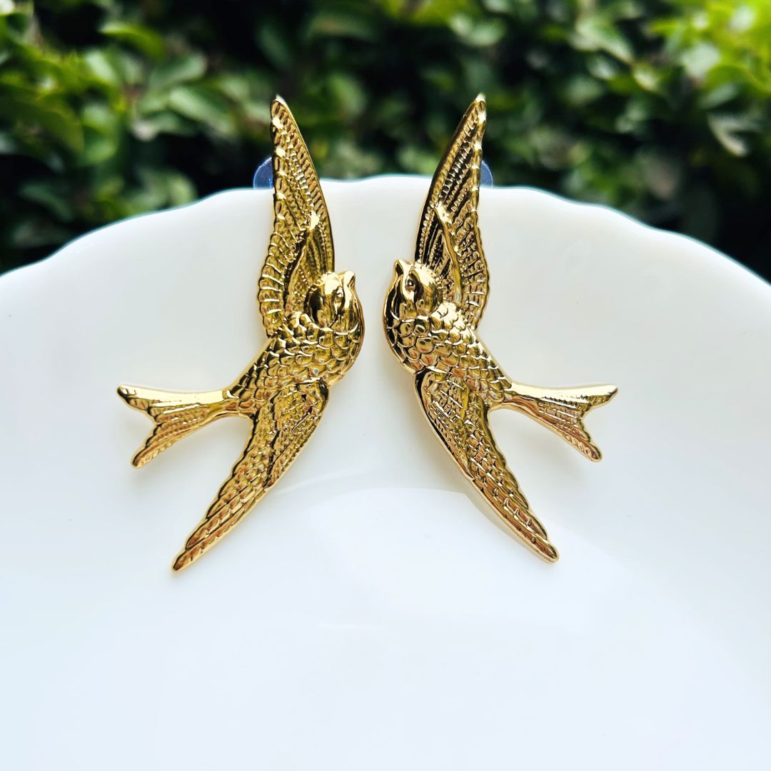 Golden Love Birds Stud Earrings