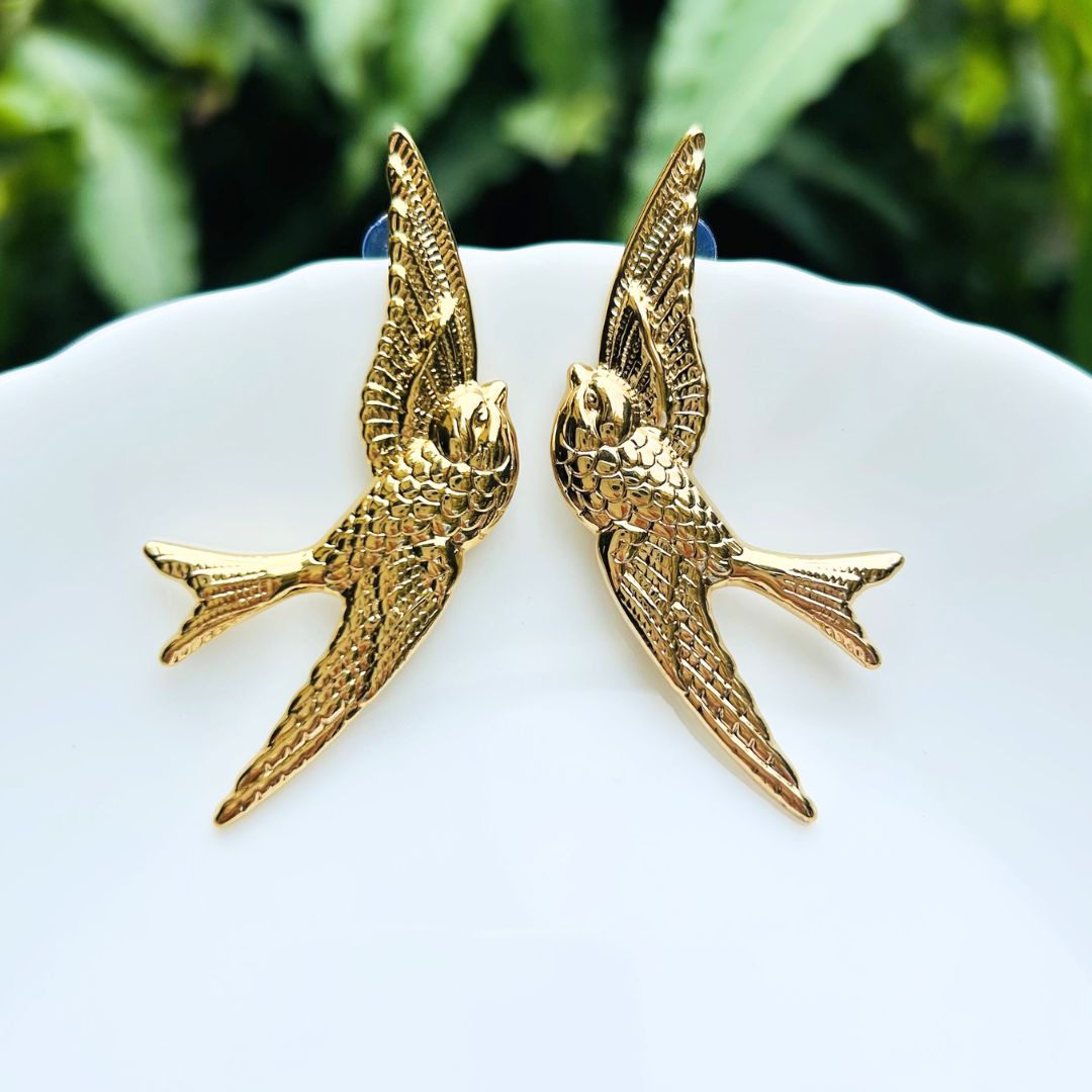 Golden Love Birds Stud Earrings