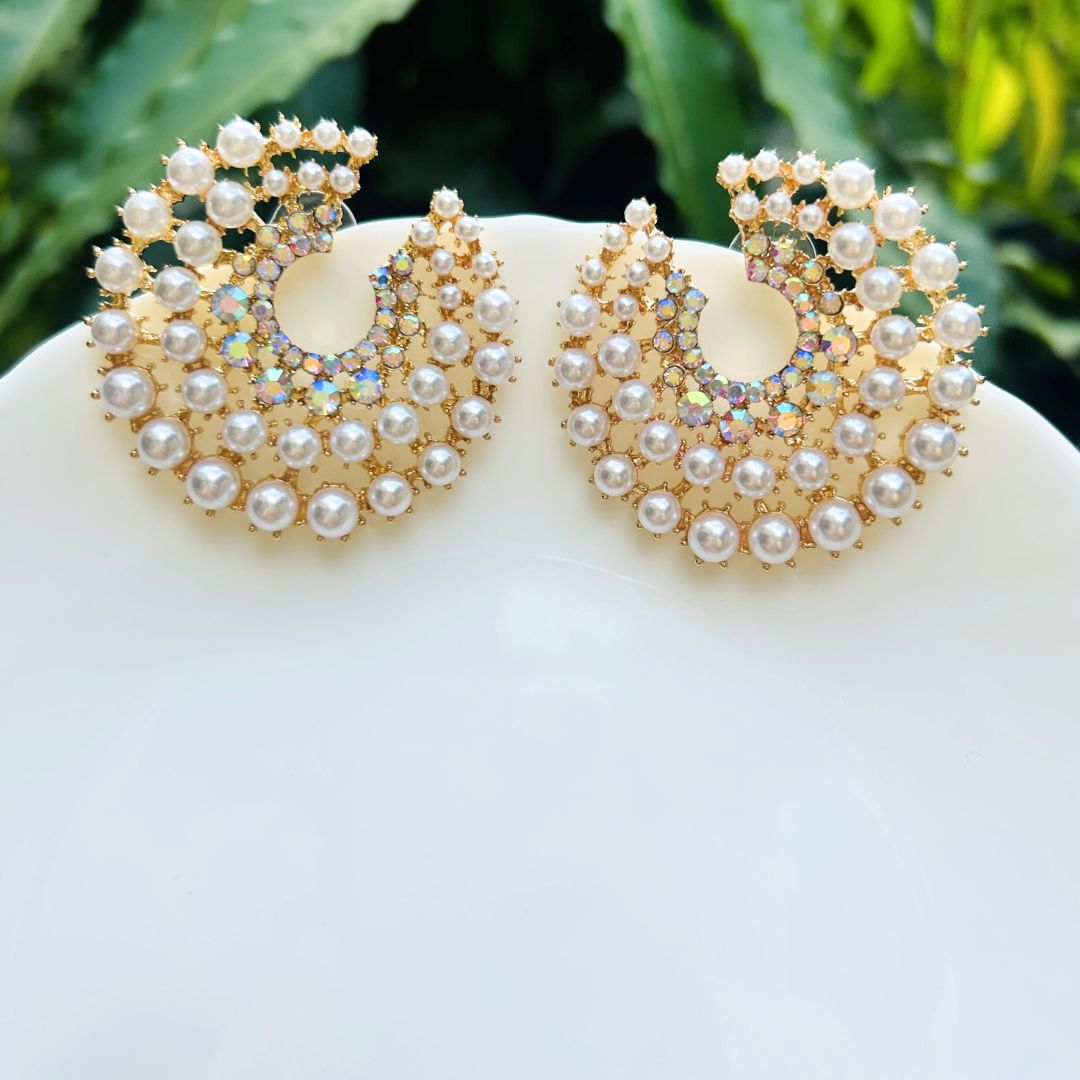 Moon Pearl Stud Earrings