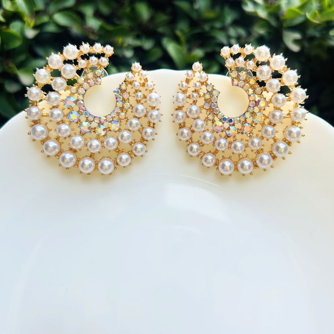 Moon Pearl Stud Earrings