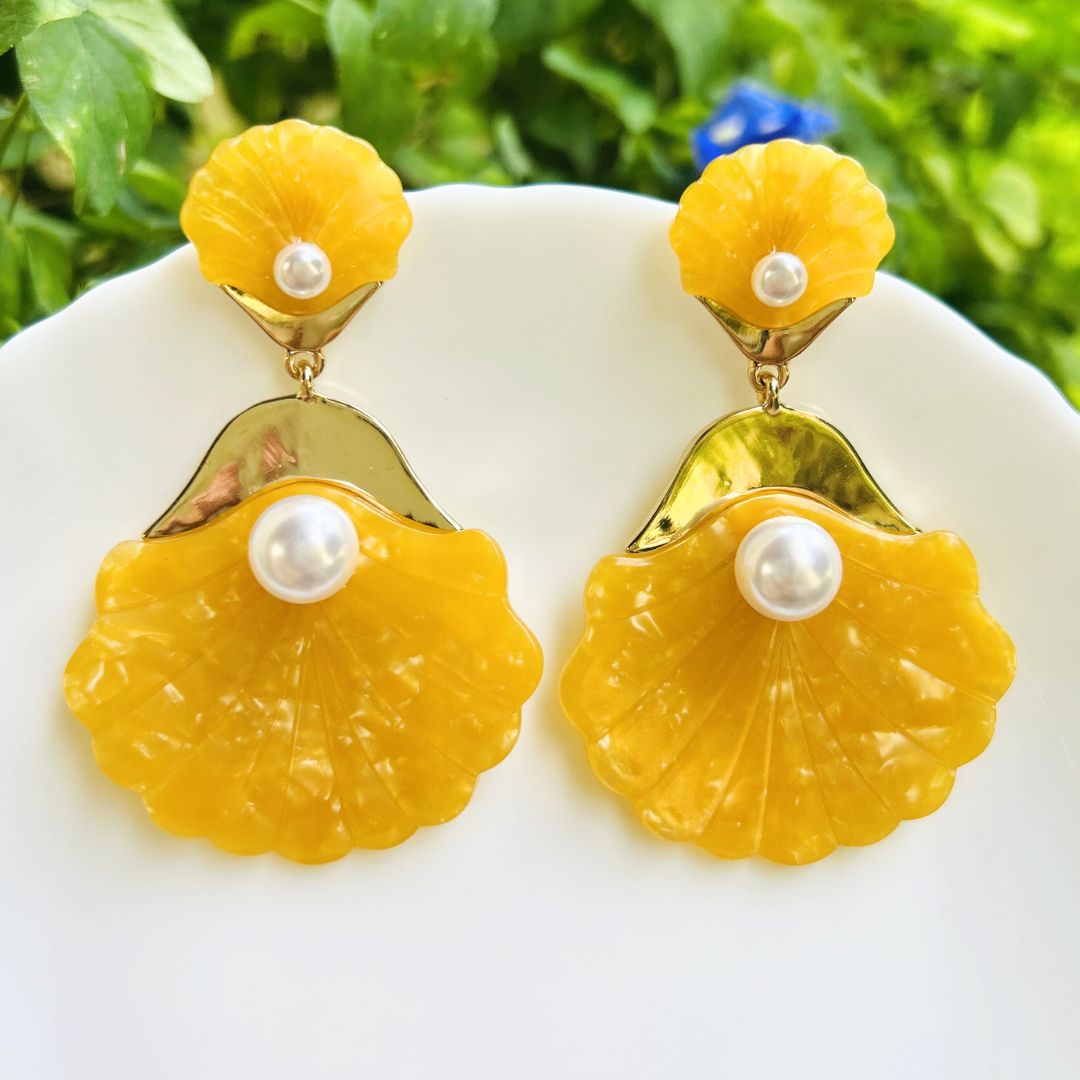 Yellow Seashell Drop Earrings