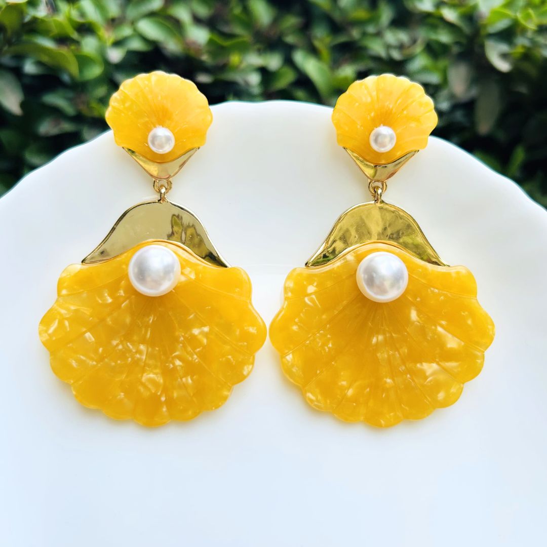 Yellow Seashell Drop Earrings
