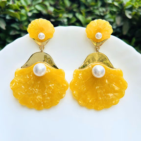 Yellow Seashell Drop Earrings