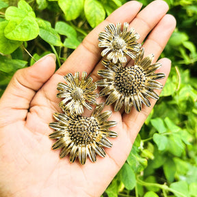 Golden Sunflower Drop Earrings