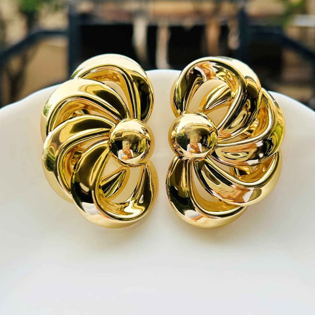 Golden Floral Stud Earrings