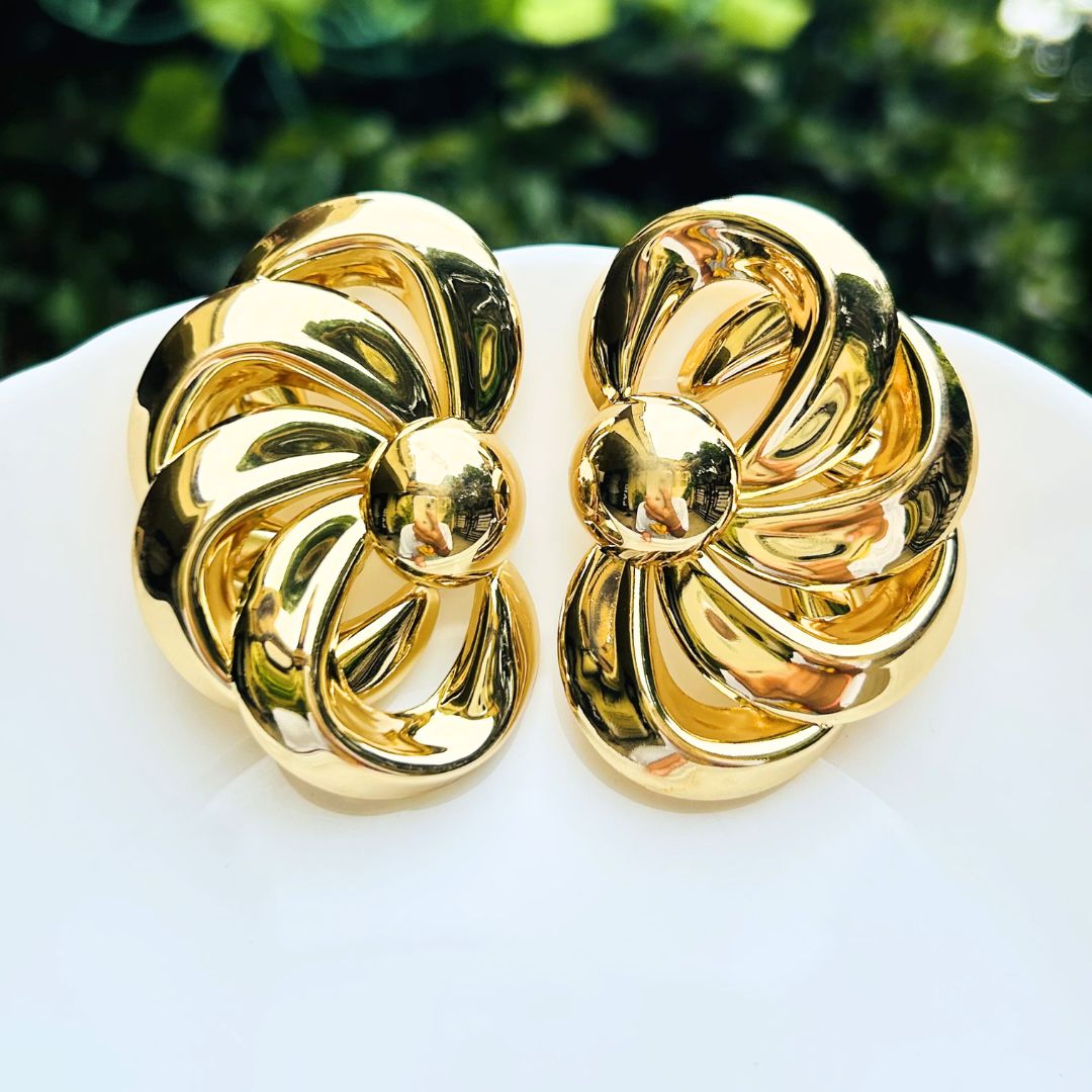 Golden Floral Stud Earrings