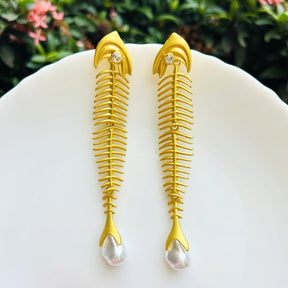 Golden Fish Pearl Drop Earrings