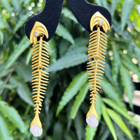 Golden Fish Pearl Drop Earrings