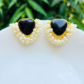 Black Triangle Pearl Stud Earrings