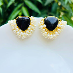 Black Triangle Pearl Stud Earrings