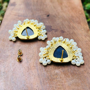 Black Triangle Pearl Stud Earrings