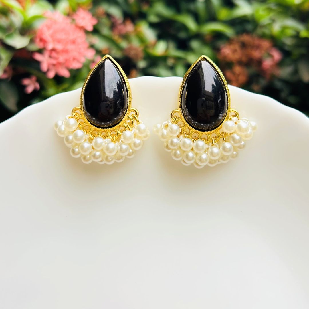 Black Drop Pearl Stud Earrings