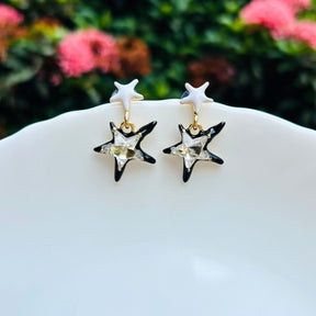 White And Black Star Drop Earrings