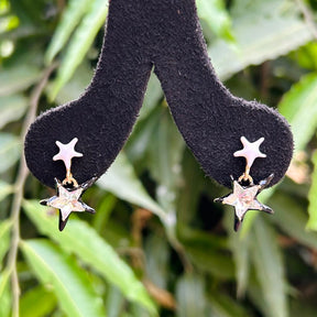 White And Black Star Drop Earrings