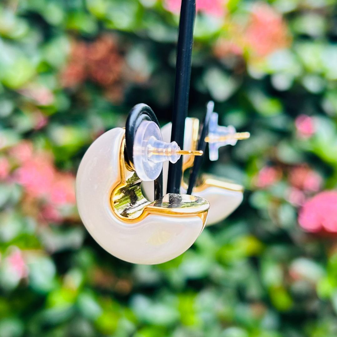 White Moon Hoop Earrings