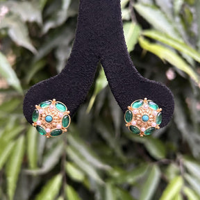 Emerald Green Pearl Stud Earrings