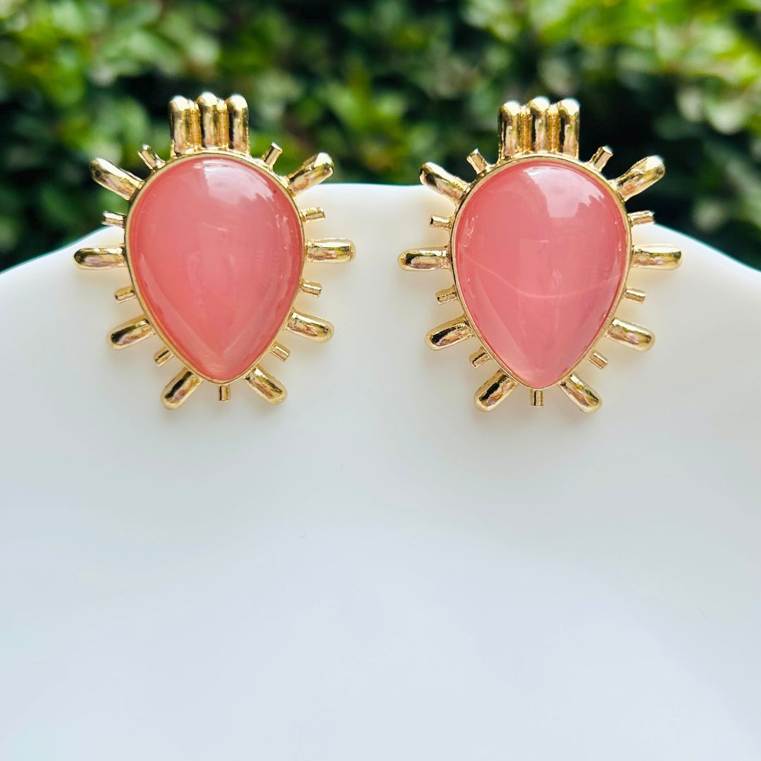 Sunburst Baby Pink Drop Stud Earrings