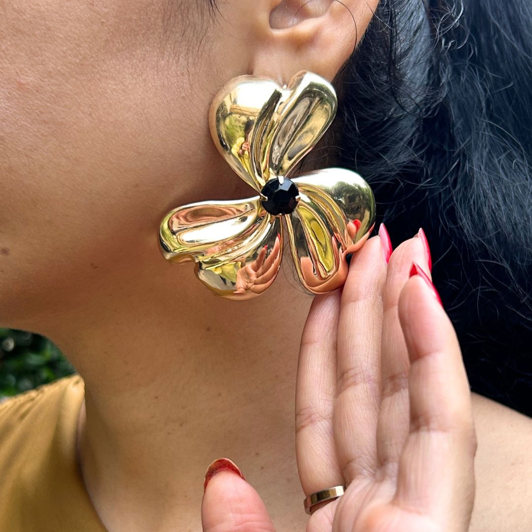 Golden Floral Stud Earrings