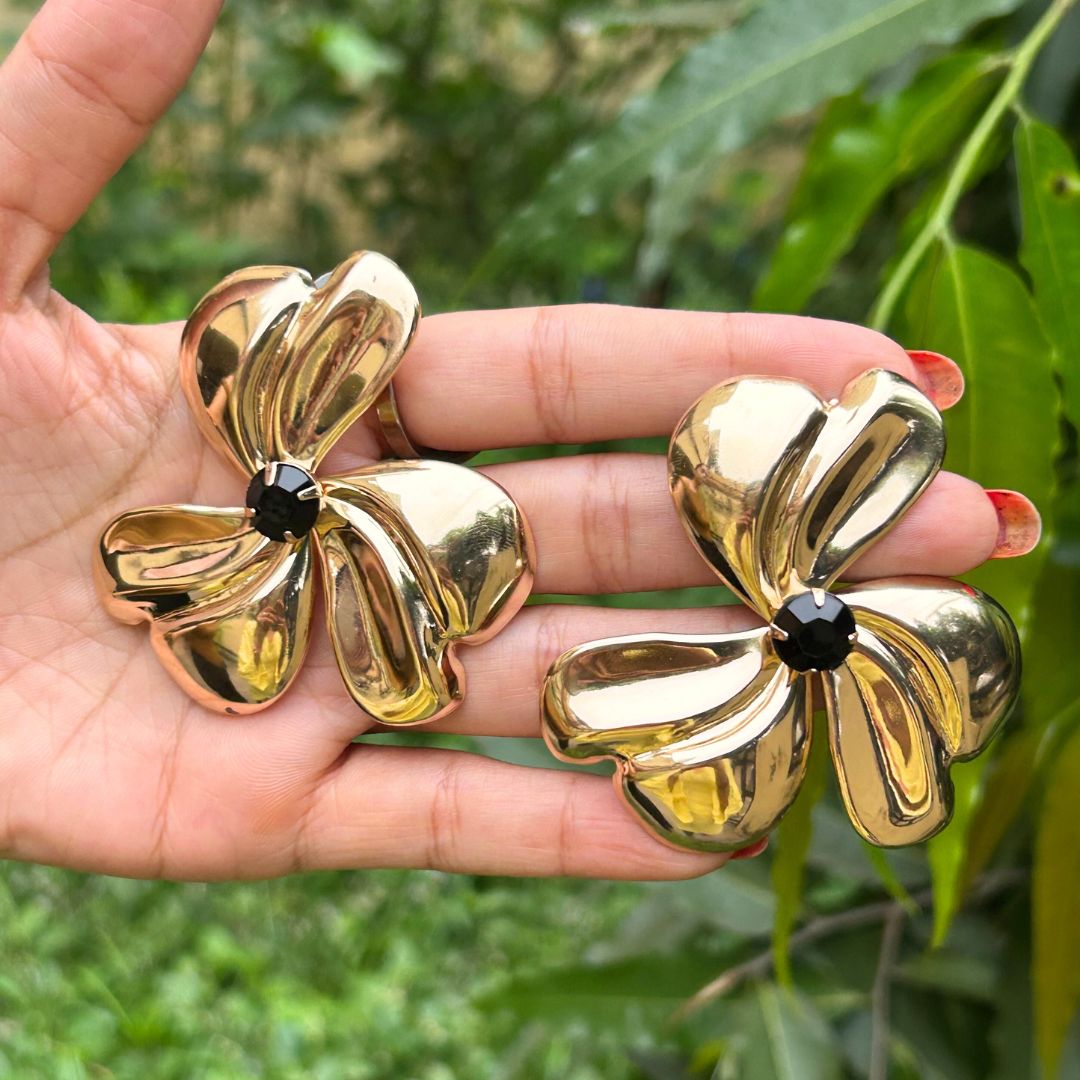 Golden Floral Stud Earrings